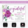 employee staff nurse volunteer teacher appreciation week invitation floral purple roses wildflower